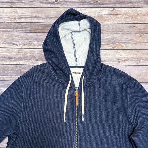 Taylor Stitch Apres Zip Up Knit Hoodie Rinsed Indigo Blue Terry Sweatshirt 44 XL - Picture 2 of 10